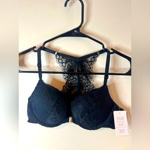 Auden Black Lace Plunge Coverage Push-Up Racerback Bra